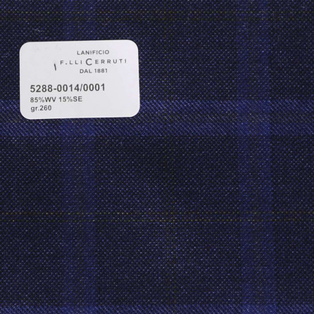5288-0014/0001 Cerruti Lanificio - Vải Suit 100% Wool - Xanh Dương Caro
